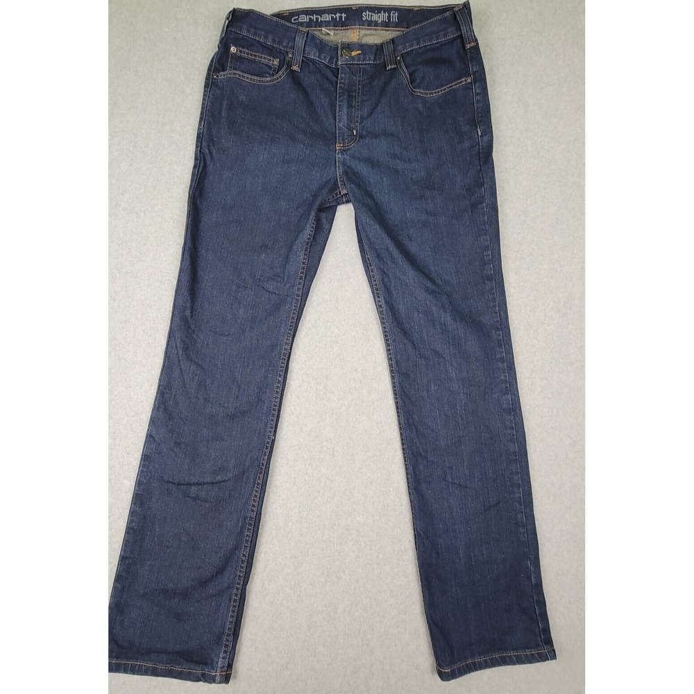 Carhartt Straight Fit Jeans Mens 32.5x31 Dark Wash Blue Stretch Denim